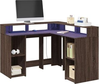 vidaXL Escritorio Con Led Madera Ingenier&iacute;a Marr&oacute;n Roble 130x130x91 Cm Vidaxl