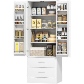 HOMCOM Mobile Dispensa Cucina con Armadietto, Portaspezie e 2 Cassetti Bianco
