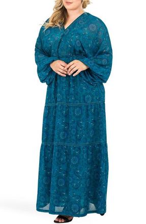 Standards & Practices Maxine Floral Print Maxi Dress in Teal at Nordstrom, Size 1X