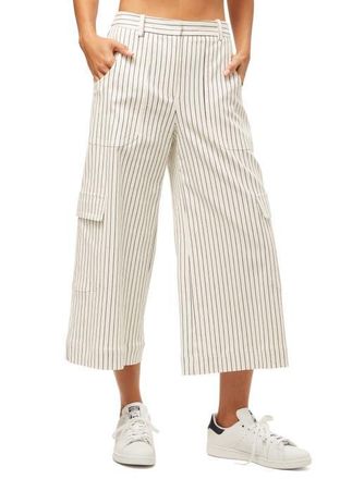 Trina Turk Agassi Cropped Wide Leg Stripes Pant in Whitewash/ink at Nordstrom, Size 10