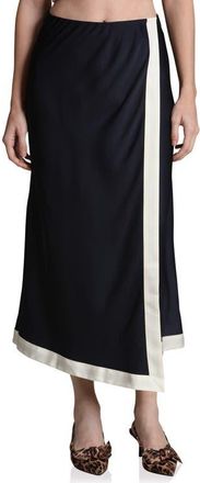 Avec Les Filles Asymmetric Faux Wrap Midi Skirt in Navy at Nordstrom, Size X-Large