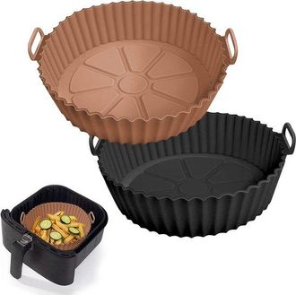 OEM Juego 2 Recipientes Silicona Freidora Reutilizables, Cesta Silicona Freidora Aire, Sustituye Papel Horno Inflamable, Negro, Marr&oacute;n, 20 X 17,2 Cm