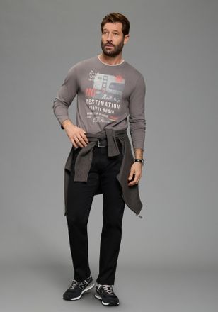 Man's World Langarmshirt MANS WORLD neue Farbe, Herren, Gr. 4XL (68/70), grau, Single Jersey, Obermaterial: 100% Baumwolle, bedruckt, normal, Rundhals, abgesteppt