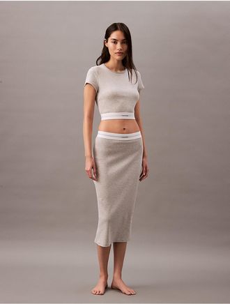 Calvin Klein Womens Cotton Stretch Rib Skirt - Grey - XL