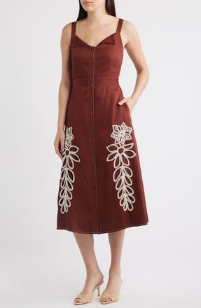 Ciebon Joy Embroidered A-Line Dress in Brown at Nordstrom, Size X-Small