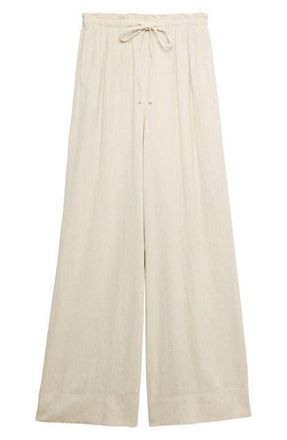 M&S Collection Linen Blend Wide Leg Drawstring Pants in Oatmeal Beige at Nordstrom, Size 16
