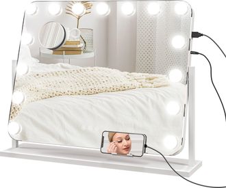 HOMCOM Hollywood Dimmable Lighted Makeup Mirror With Magnifier - USB Port | TJ Hughes White