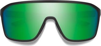 Smith Boomtown 135mm ChromaPop Polarized Shield Sunglasses in Black /Green Mirror at Nordstrom