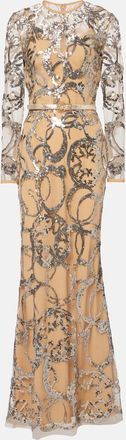 Elie Saab Abito lungo in tulle con paillettes