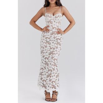 House of CB Pearl Floral Lace Gown in White at Nordstrom, Size X-Large A
