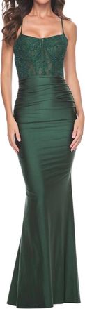 La Femme Bustier Style Boning Stylish Prom Dress In Dark Emerald