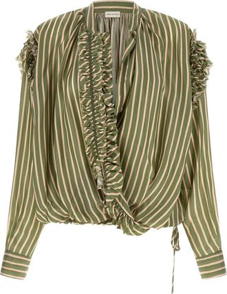 Dries Van Noten Cenever Bis Cupro Shirt - Dames - Blouses - Groen - S - Overhemden