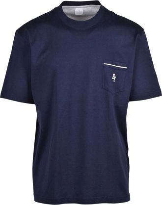 Eleventy Blue Relaxed-Fit Embroidered Detail Cotton T-Shirt