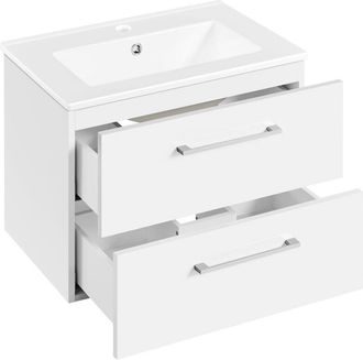 Yaheetech Yaheetech Mueble De Ba&ntilde;o Con Lavabo Cer&aacute;mico En Pared Armario Bajo Lavabo Armario Para Lavabo Con 2 Cajones Para Cuarto Ba&ntilde;o 61x39,5x45,5 Cm Blanco