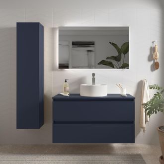Cygnus Bath Salgar - Mueble Ba&ntilde;o Bequia 100cm Y Encimera Y Lavabo Posar Azul 100x45x56
