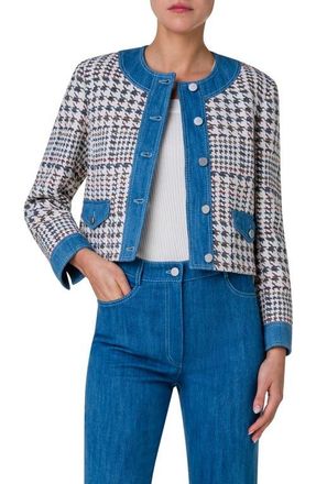Akris Houndstooth Jacquard Jacket in Denim-Multicolor at Nordstrom, Size 2