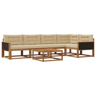 vidaXL Conjunto De Sof&aacute;s De Exterior Con Coj&iacute;n 6 Pcs Natural Y Beige Vidaxl