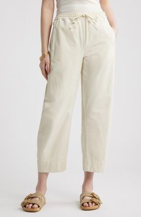 Treasure & Bond Pull-On Crop Barrel Leg Cotton Pants in Ivory Birch at Nordstrom, Size Xx-Large