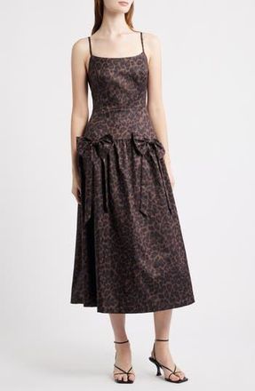 Moon River Leopard Bow Front Satin Midi Cocktail Dress at Nordstrom Rack, Size Medium