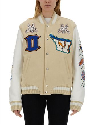 Off-white Beige Graphic Mandarin Collar Jacket