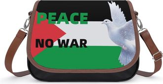 Generic Peace Palestine Flag Crossbody Bag Womens Handbag PU Message Bags Shoulder Purse with Adjustable Strap