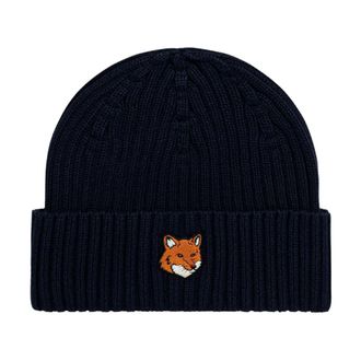 Maison Kitsun&eacute; Fox Head Beanie - unisex - Hoeden - Blauw - ONE Size - Katoen - Accessoires