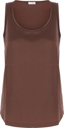 Brunello Cucinelli Satijnen Zijden Top - Dames - Tops zonder mouwen - Bruin - XL - Satijn - Tops