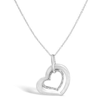 House of Brilliance Sterling Silver Diamond Accent Matte Finish Heart Pendant Necklace