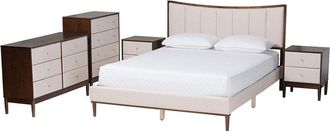 Baxton Studio Nikolai Mid-Century Channel Tufted 5pc Queen Bedroom Set