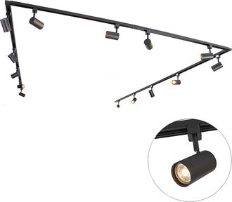 QAZQA Qazqa Moderno Sistema De Riel Inteligente Monof&aacute;sico Con 14 Gu10 Wifi Negros - Jeana Acero Alargada Adecuado Para Led Max. 14 X 4.5 Watt