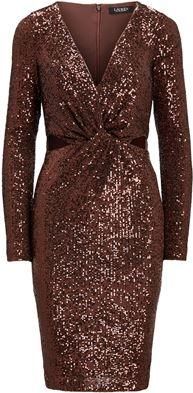 Ralph Lauren TWIST-FRONT SEQUINED COCKTAIL DRESS