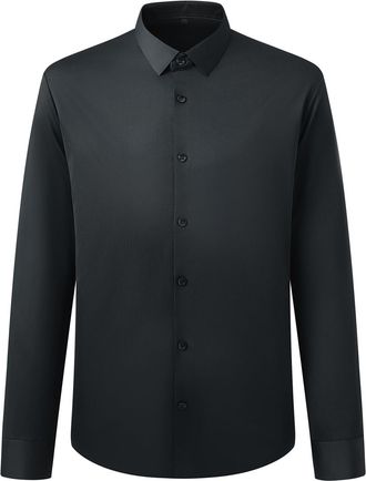 AlltheMen Mens Dress Shirt Long Sleeve No Iron Stretch Plain Shirts Business Formal Button Down Shirt Classic Fit Black XL