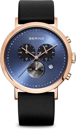 Bering Herenhorloge Ros&eacute;goud Glanzend met Leren Band 10540-567 - Heren - Horloges - Zwart - ONE Size - Accessoires