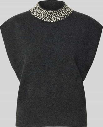 Gestuz Regular Fit Stricktop aus reiner Wolle in Dunkelgrau Melange, Gr&ouml;&szlig;e XL