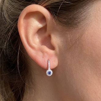 Pompeii3 1/3ct Blue Sapphire & Diamond Drop Earrings 10K White Gold