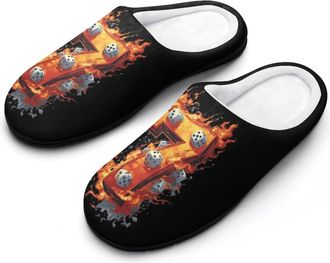 Generic Lucky 7 Dice Game Mens House Slippers Memory Foam Washable Cotton Slip on Home Shoes