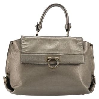 Ferragamo Sofia Satchel Leather Silver Leather Handbag (Pre-Owned)