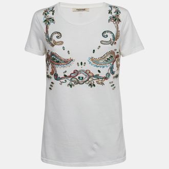 Roberto Cavalli White Crystal Embellished Knit Top