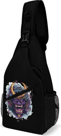 Generic Oni Mask with Japanese Armor Mens Print Crossbody Large Sling Backpack Casual Chest Bag Gift for Traveling Hiking Workout