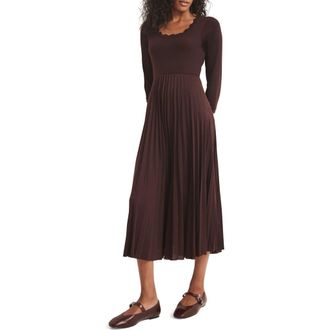 Mint Velvet Scallop Trim Midi Dress in Burgundy at Nordstrom, Size X-Small