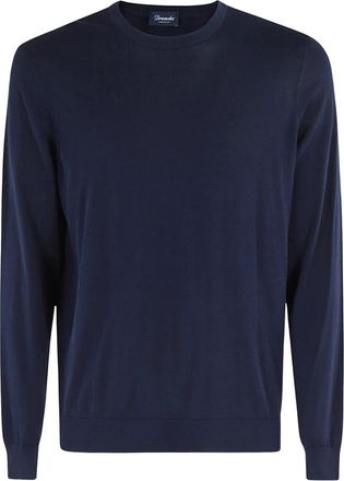 Drumohr Round-neck Knitwear, male, Blue, Size: S Crew Neck Sweater