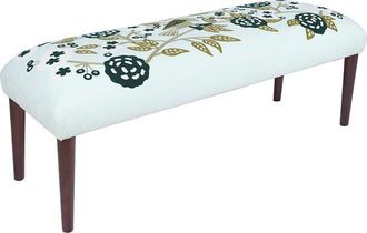 LR Home Lr Home Dahlia Velvet Bird Embroidered Handmade Accent Bench