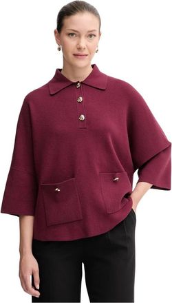 Joseph Ribkoff Trui Gebreid Boxy Pullover Met Polokraag - Dames - Ronde hals truien - Rood - XL - Polyester - Truien & Vesten