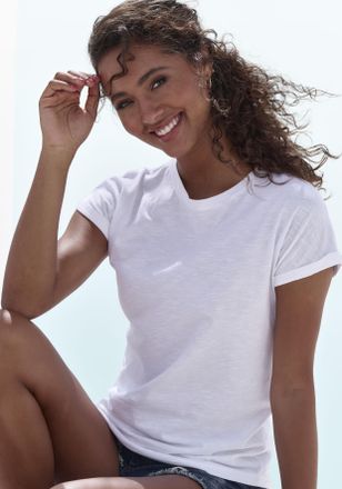 Vivance T-Shirt VIVANCE aus weicher Baumwoll-Qualit&auml;t, Damen, Gr. 32/34, weiss (wei&szlig;), Jersey, Obermaterial: 100% Baumwolle, unifarben, Basic, bequem normal, 