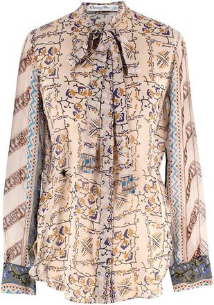Dior Multicoloured Sheer Pussybow Silk Blouse Size XXS