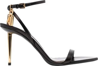 Tom Ford Zwarte Padlock Sandalen - Dames - Sandalen met hakken - Zwart - 38 1/2 EU - Leer - Schoenen