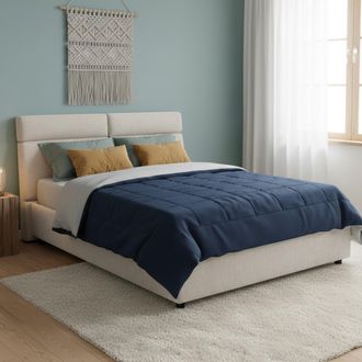 Dmora Cama Matrimonial Annus, Incluye Colch&oacute;n Desenfundable, Hecho En Italia, Con Almacenamiento, Beige