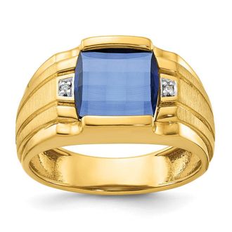 Diamond2Deal 10k Yellow Gold Mens Cr. Sapphire and Diamond Engagement Ring