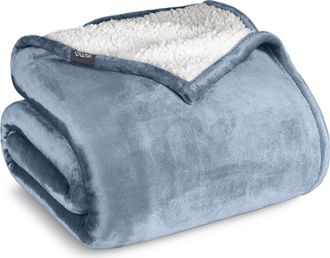 Bare Home Reversible Plush Fleece Throw Blanket in Dusty Blue at Nordstrom