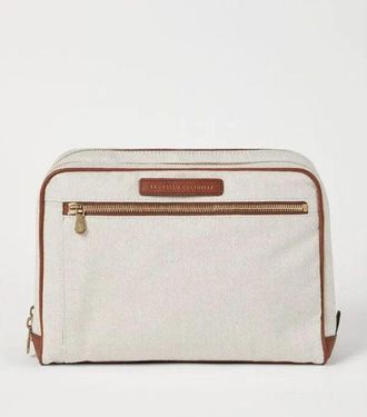 Brunello Cucinelli Cream Linen Canvas Toiletry Bag